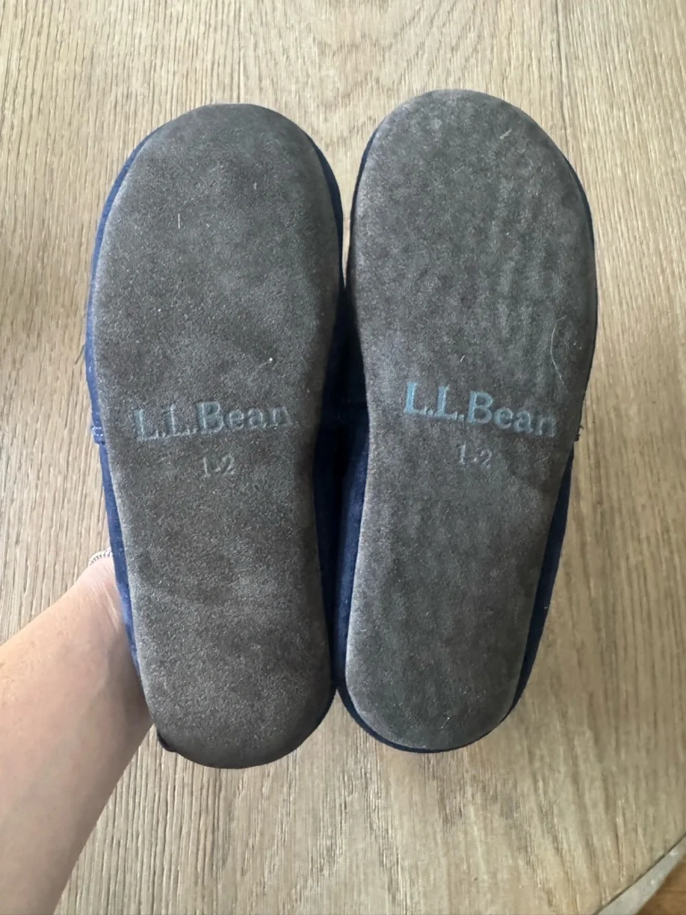 Kids Navy Blue Plush Slip-On Shoes with Plaid Bear Accent